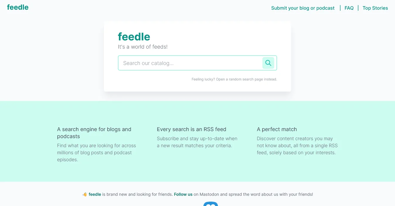 pagina inicial do feedle