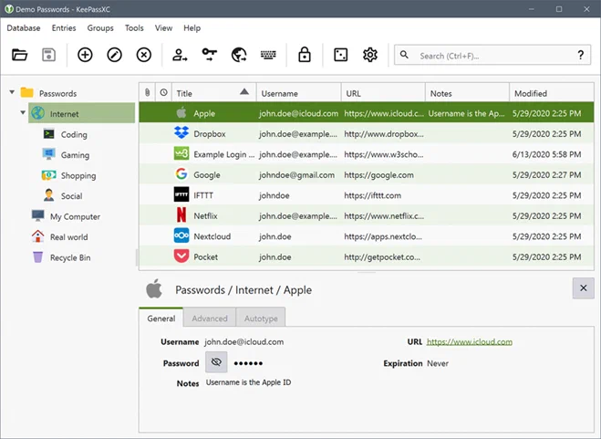 Interface do KeePassXC